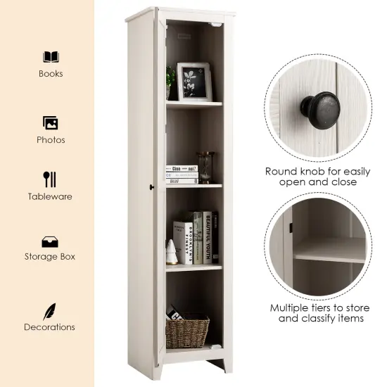 Costway Linen Tower Bathroom Storage Cabinet Tall Slim Side Organizer w/ Shelf White\ Black\Walnut {5}