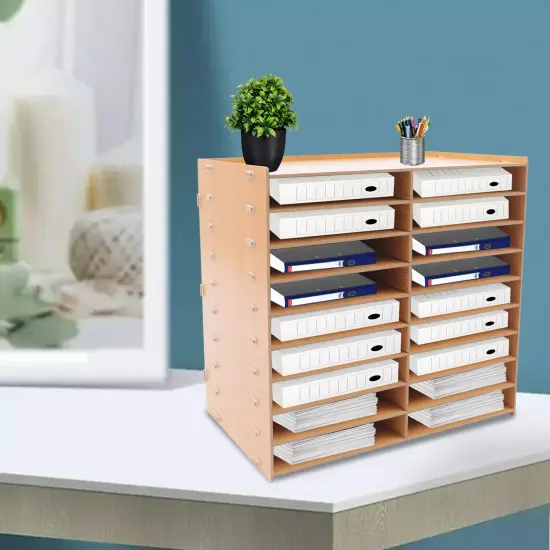 18 Grids Paper Tray Organizer Wood Desktop File Organizer for Home Office School {2}
