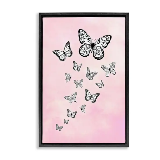 Stupell Industries Pink Fluttering Butterflies Framed Floater Canvas Wall Art Design by Martina Pavlova {1}