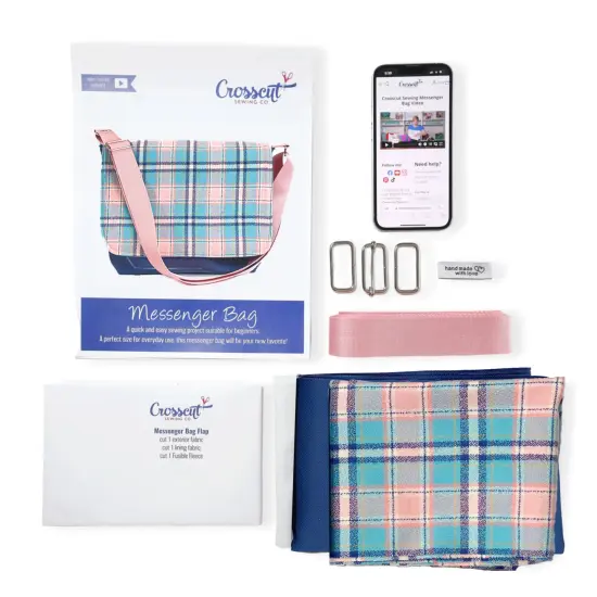 Crosscut Sewing Co.&reg; Messenger Bag Sewing Project Kit for Beginners Plaid flannel {5}