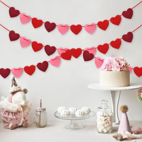 Valentines Day Decorations, Pre-Strung Felt Heart Garland for Mantle, Wall, Party Decorations, Hanging Hearts Decorations for Valentines Day Decor - 6 Strips of Valentine's Day Banner {5}