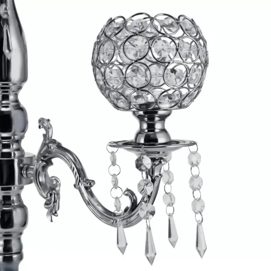 Table 5 Arms Silver Crystal Candle Holders For Wedding Home Atmosphere Decor {1}