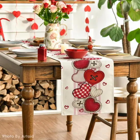 Artoid Mode Heart-Shaped Buttons Valentine's Day Table Runner, Seasonal Kitchen Dining Table Decoration for Indoor Home Party 13x72 Inch {6}