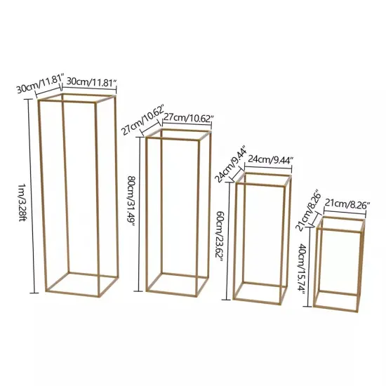 4PCS Gold Flower Stand Rectangular Rack Set For Wedding Table Centerpieces Decor {4}