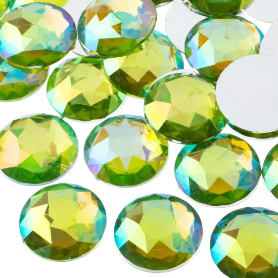 John Bead 25mm Round Acrylic Flat Back Rhinestones, 100pcs Peridot AB {1}