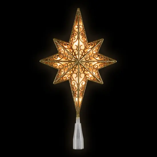 Northlight Lighted Frosted Clear and Gold Scroll Star of Bethlehem Christmas Tree Topper - 11" - Clear Lights {4}