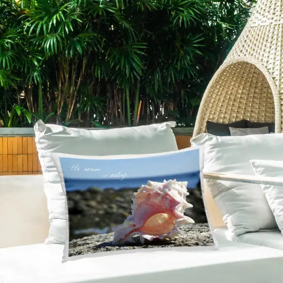 Ocean Is Calling Shell Design by GraffiTee Studios Outdoor Printed Pillow  {2}