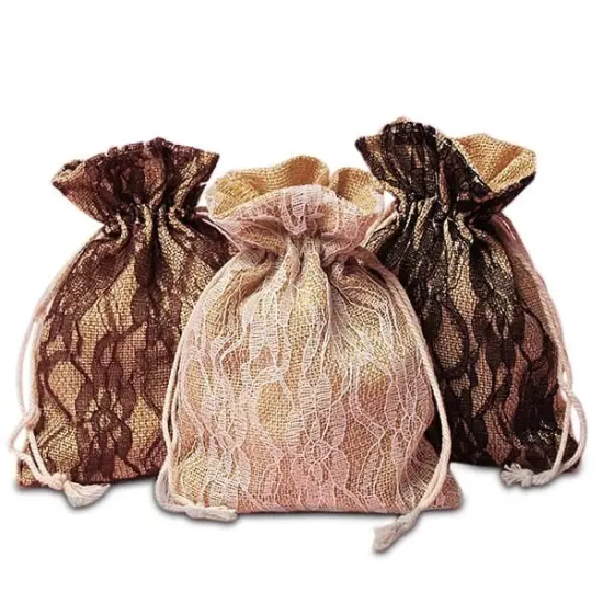 Lace and Burlap Bags 5''x6 1/2 for Charming Gift and Favor Presentation {2}