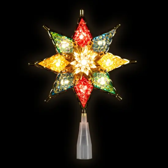 Northlight 8" Pre-Lit Red and Green Crystal 8-Point Star Christmas Tree Topper - Clear Lights {4}