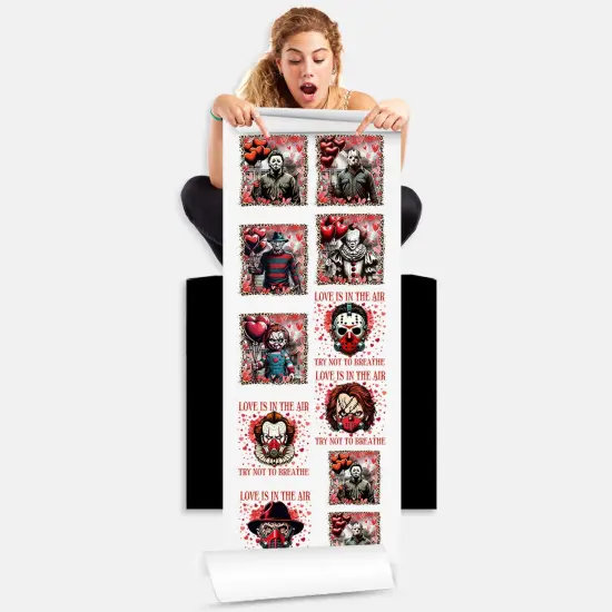 Love is in the Scare: Valentine Horror DTF Transfer 22x60 - Direct-to-Film Gang Sheet, Ready-to-Press Horror Valentine Design for Apparel {1}