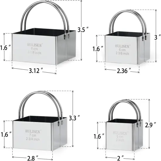 4-Piece Square Biscuit Cutter Set - Stainless Steel with Handle {1}