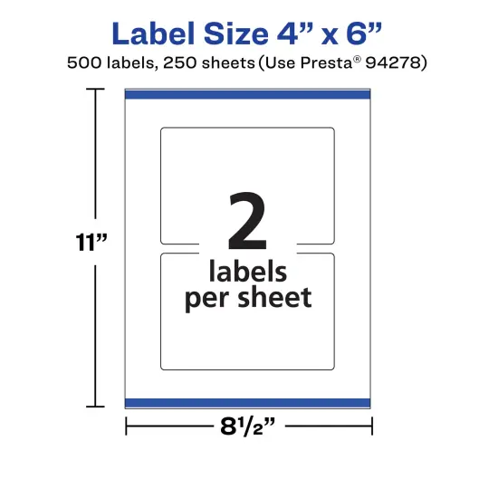 Avery Matte White Rectangle Labels with Sure Feed, 4" x 6" {5}