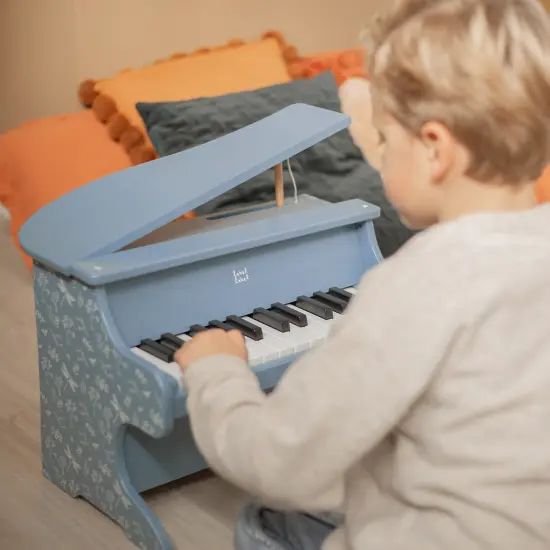 Label Label: Wooden Piano - Blue - Musical Instrument Toy, Dragonfly & Nature Design, 15 White-10 Black Keys, Closing Lid, 16.5 x 12.5 x 16", Kids 3+ {4}