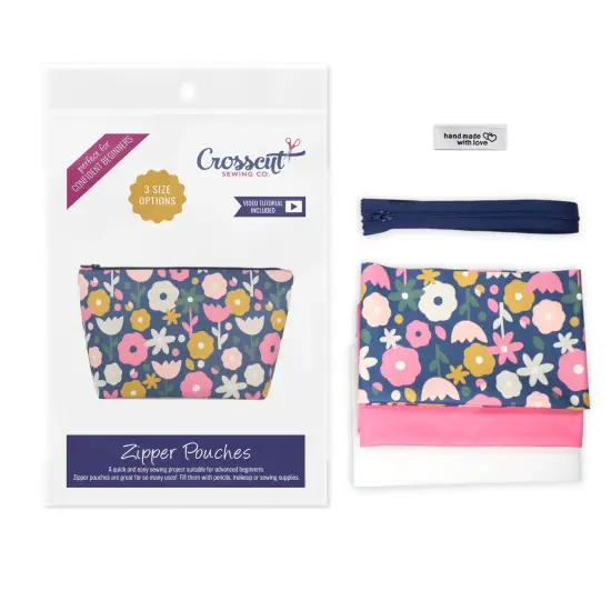 Crosscut Sewing Co.&reg; Zipper Pouch Sewing Project Kit for Beginners with Fabric, Instructions and Video Pink rain {7}