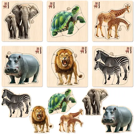 Realistic Wooden Puzzles for Toddlers| Safari Animals {1}