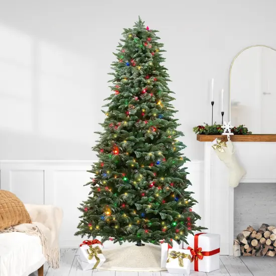 Northlight Real Touch&trade; Artificial Pre-Lit Slim Dunton Spruce Christmas Tree - 7.5' - Multi-Color Lights Green {1}