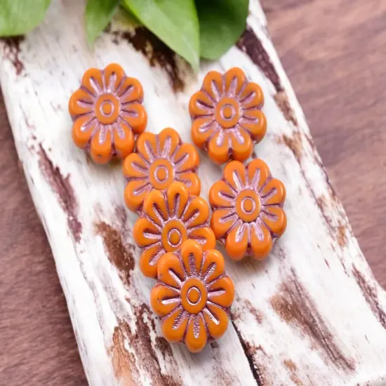 *6* 18mm Metallic Pink Washed Opaque Orange Daisy Flower Beads {4}
