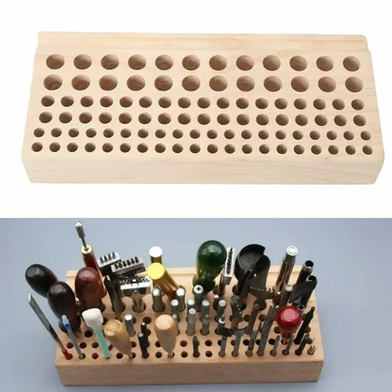 98 Holes Leather Craft Tool Wooden Rack Wood Punch Tool Stand Holder Organizer {3}