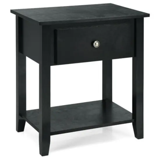 Nightstand with Drawer and Storage Shelf for Bedroom Living Room Dark Brown {8}