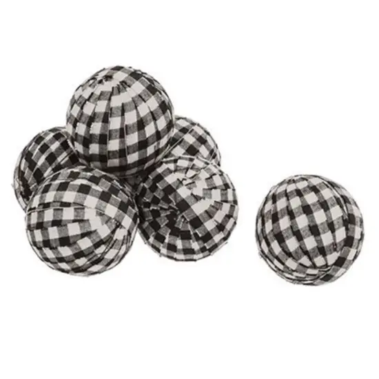 6-set Buffalo Check Fabric Rag Balls Black & White {1}
