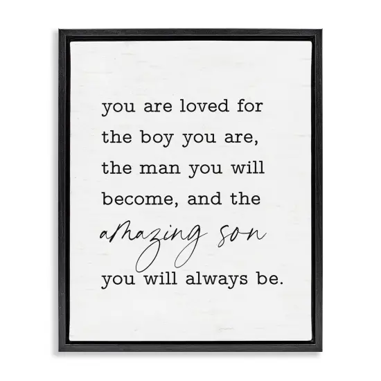 Stupell Industries Amazing Son Sentiment Framed Floater Canvas Wall Art Design by Lettered and Lined {1}