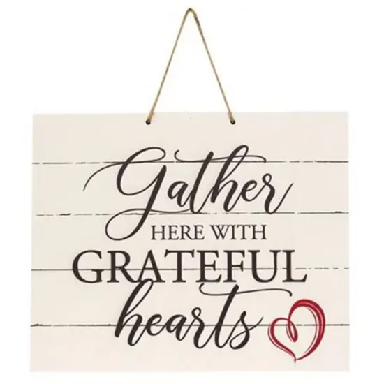Gather Here With Grateful Hearts Horizontal Pallet Board Rope Sign {1}