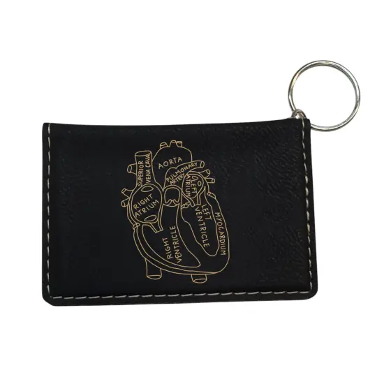 Keychain ID Holder Wallet - Heart Anatomy - Leather Black/Gold {1}