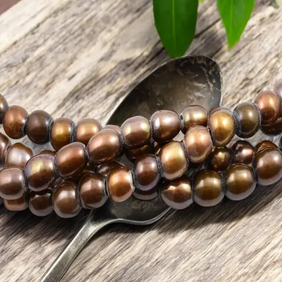 8-9mm Bronze Large Hole Fresh Water Potato Pearls (8" Strand) {4}