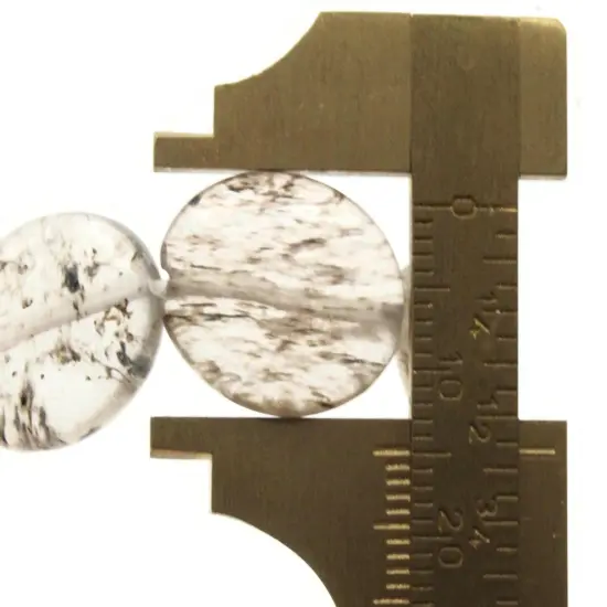 5 20mm Clear Quartz Glass with Black Inclusions Flat Oval Beads {4}