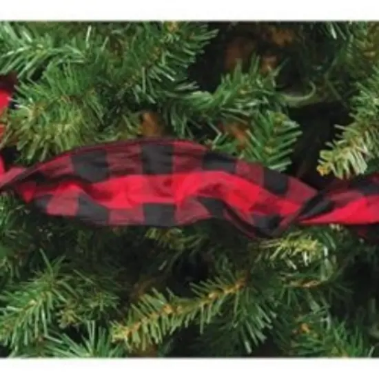 Synthetic Wired Buffalo Check Ribbon Red {2}