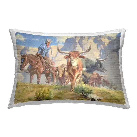 Cattle Roundup Landscape Design by Steve Hunziker Outdoor Printed Pillow  {1}