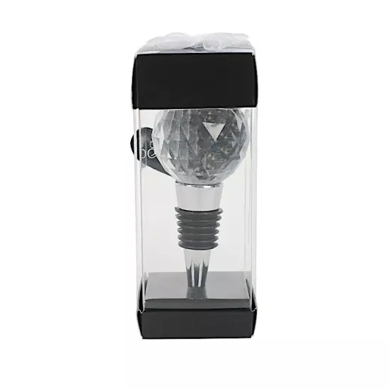 Crystal Glass Ball Silver Metal Wine BOTTLE STOPPER Clear Gift Box Party Events {1}