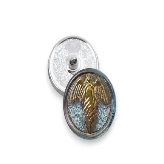 27mm Round Guardian Angel Button - Antiqued Crystal with Gold & Light Vitrail Wash - Czech Glass Buttons {2}