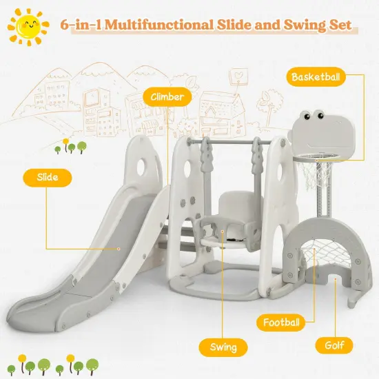 6 in 1 Slide and Swing Set with Ball Games for Kids White {6}