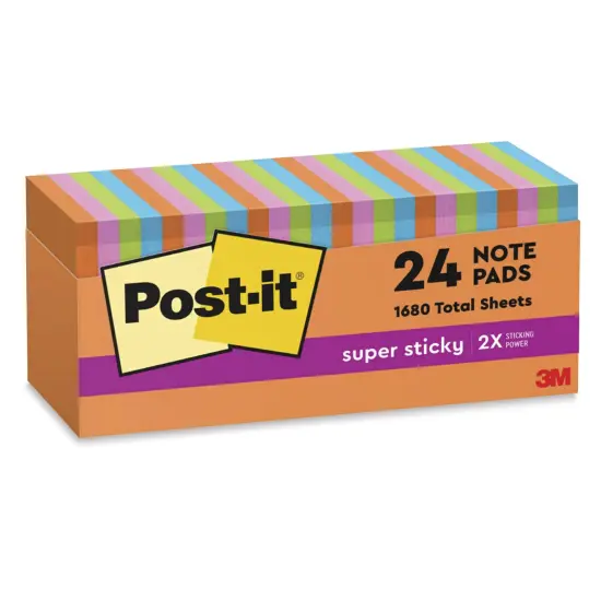 Post-it Super Sticky Notes - Pkg of 24, 3" x 3", Energy Boost Collection, Blank {2}