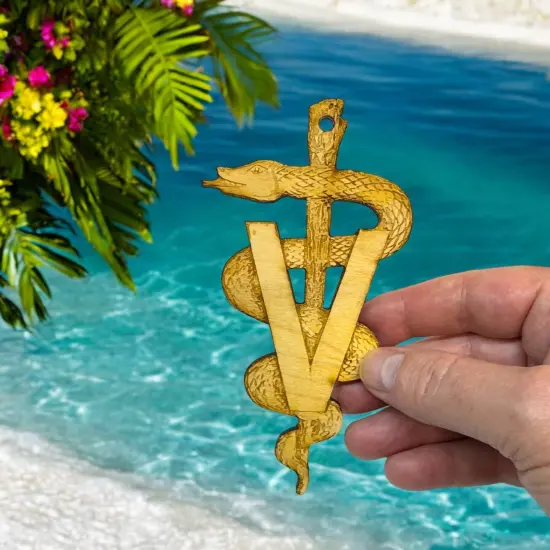 Ornament - Veterinarian Caduceus - Raw Wood 3x5in {3}