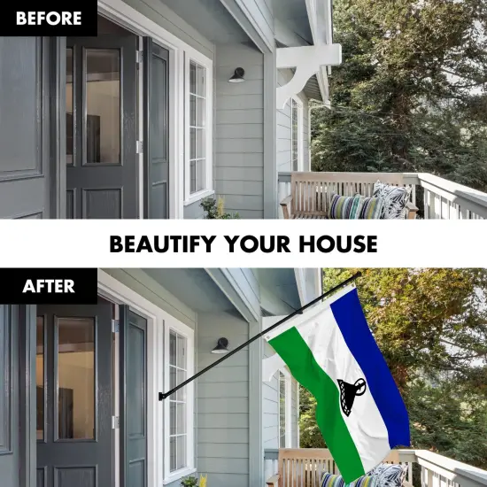 G128 Combo Pack: 6 Ft Tangle Free Aluminum Spinning Flagpole (Black) & Lesotho Basotho Flag 3x5 Ft, LiteWeave Pro Series Printed 150D Polyester | Pole with Flag Included {3}