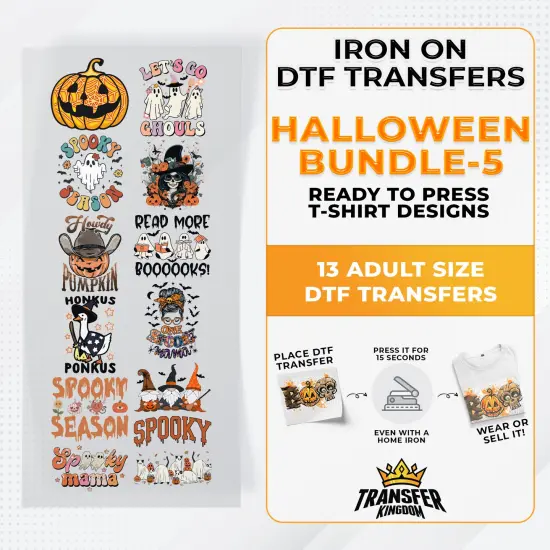 Iron on DTF Transfer Halloween Bundle 5 - 13 Best Seller T-shirt Designs Ready To Press {1}