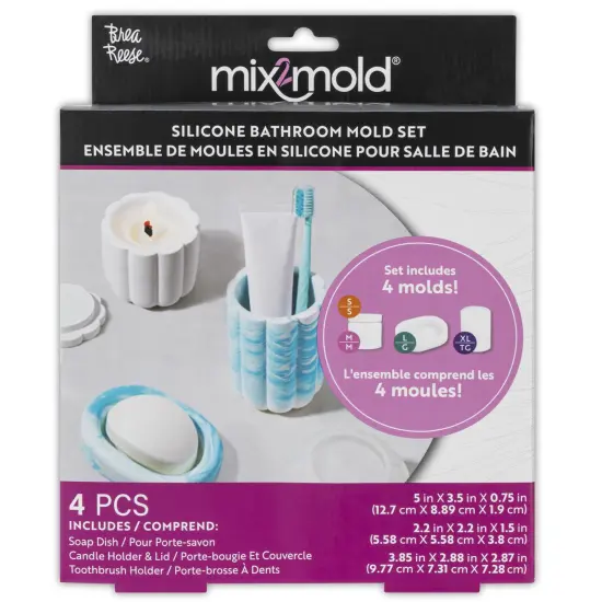 Brea Reese: Mix2Mold: Molds Value Set - Bathroom 4pc - Silicone-Durable-Reusable, For Resin Craft Projects, DIY Soap Dish, Candle & Toothbrush Holders {1}