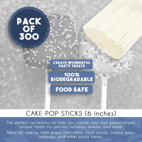 Lollipop Sticks - 300 Count 6 inch Paper Sucker Sticks, Treat Sticks for Cake Pops, Candy Melt, Apple, Chocolate, Fruit - White {4}