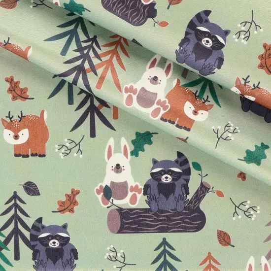 Mook Fabrics Buddies Printed PUL Fabric [60 in. Wide] - By The Yard Forest Buddies Green {2}
