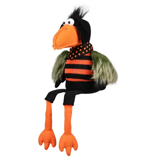 Northlight Plush Sitting Crow Halloween Decoration with Dangling Legs - 17" Black {5}