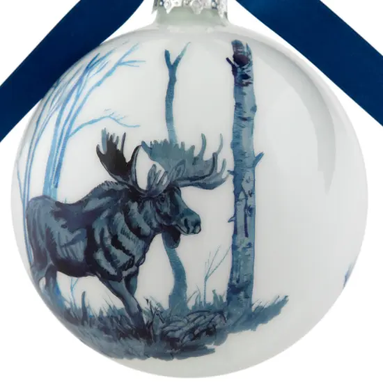 Northlight Moose Glass Christmas Ball Ornament - 4" - White and Blue {6}