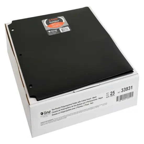 C-Line 2-Pocket Poly Folder, 3 Hole Punched, Black, Pack of 25 {1}