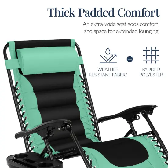 Best Choice Products Oversized Padded Zero Gravity Chair, Folding Outdoor Patio Recliner w/ Side Tray Seafoam Green/Black {4}