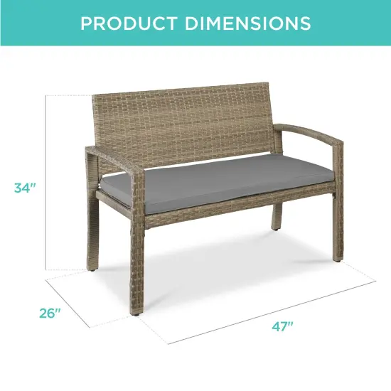 Best Choice Products 2-Person Outdoor Wicker Bench Garden Patio Porch Furniture w/ 700lb Capacity, Cushion Gray/Taupe {2}