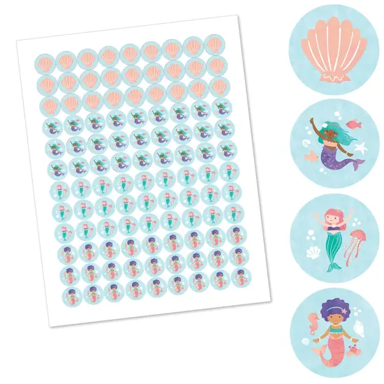 Big Dot of Happiness Mermaid Party Stickers, Mermaid Birthday Party Round Candy Sticker Favors - Small Labels Fit Chocolate Candy (1 sheet of 108) {3}