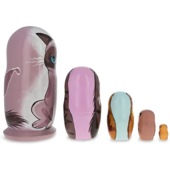 Sad Cat & Friends Wooden Nesting Dolls 5.75 Inches {3}