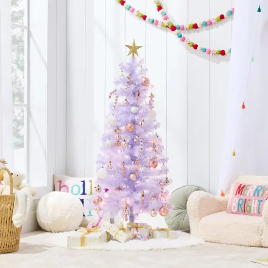 4ft Pre Lit Christmas Tree Mini Artificial Tree with Twinkling LED Lights for Bedroom or Apartment Lavender {2}