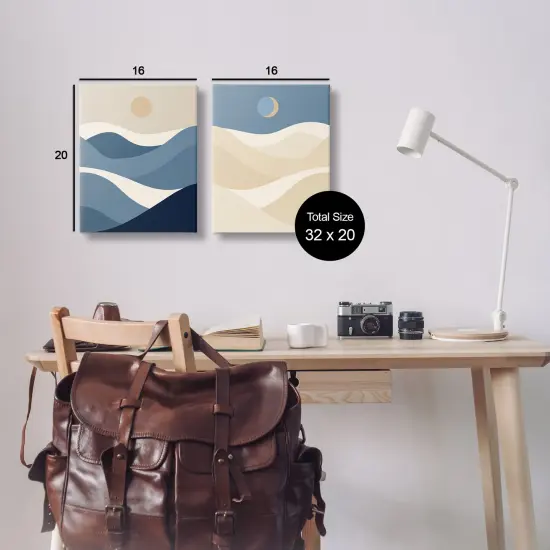 Stupell Industries Moon Over Soft Ripples 2pc Canvas Wall Art Set Design by Daphne Polselli {3}